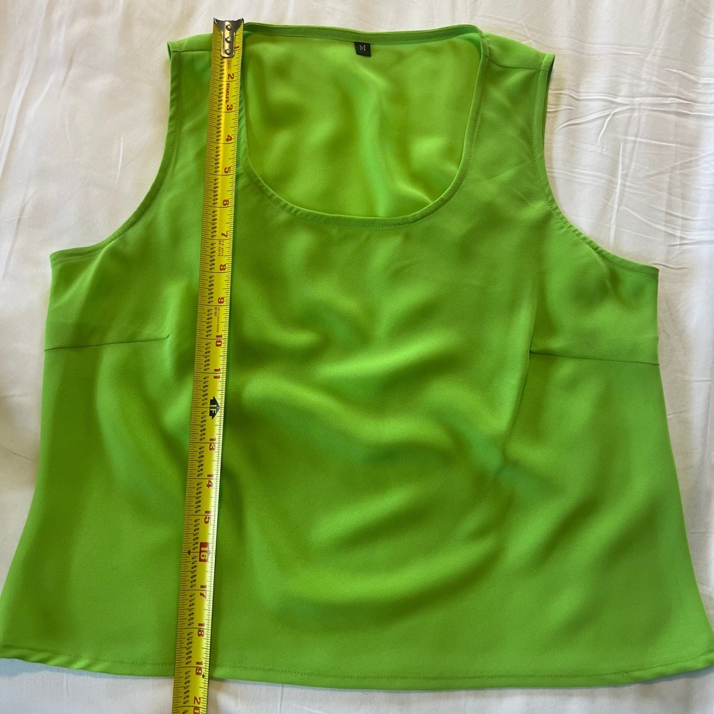 Spenser Jeremy Lime Green 100% Silk Short Sleeve Button Up Blouse & Tank Set M - Picture 9 of 12